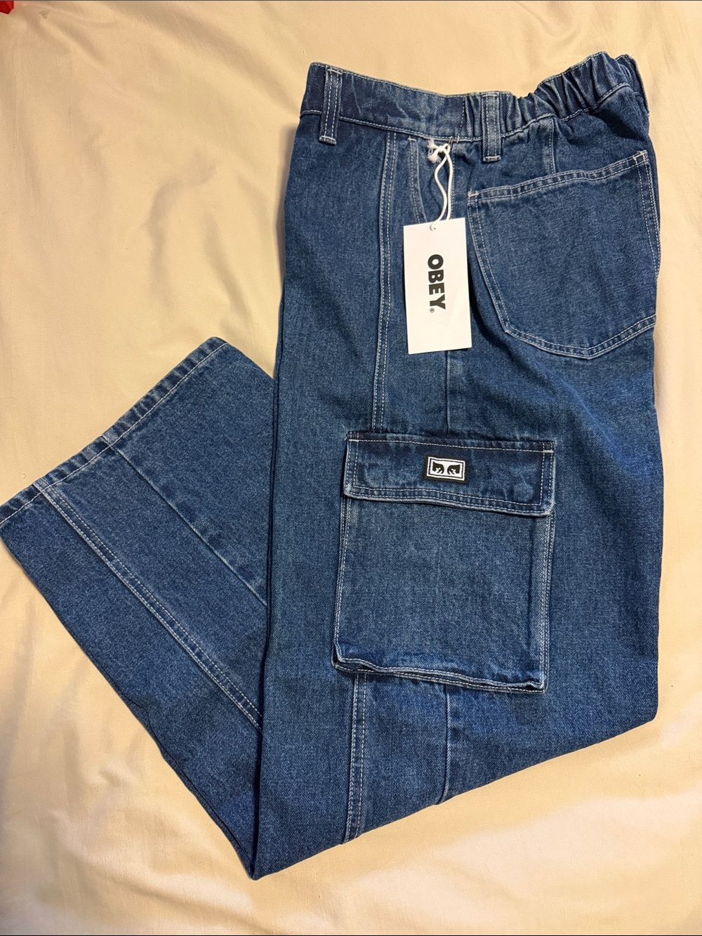 Obey Indigo Denim Cargo Pants with Utility Pocket